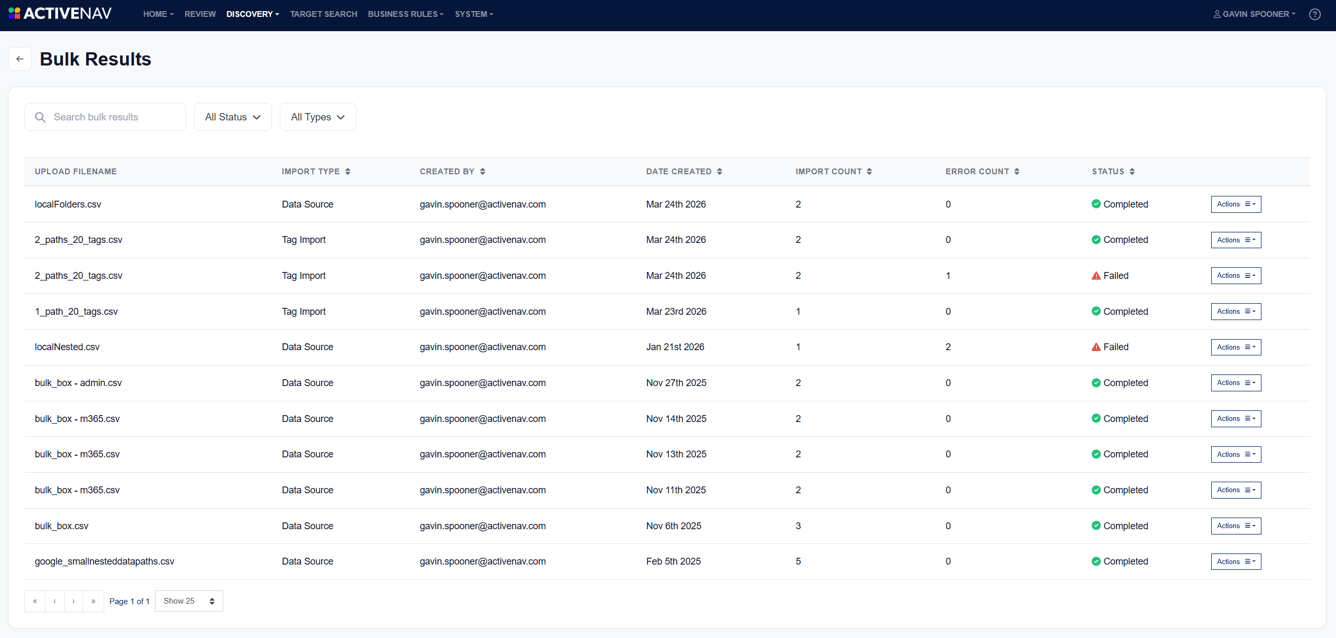 Discovery Management - Bulk Results