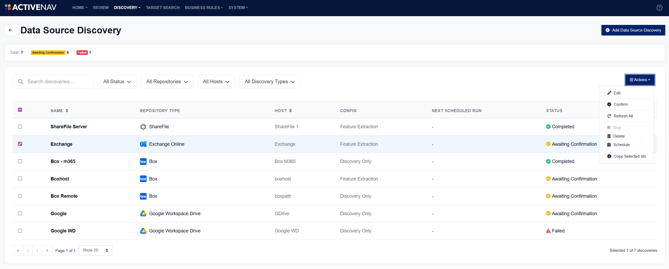 Data Source Discovery - Actions menu