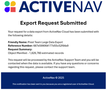 Large Manifest Exports - Request submission email