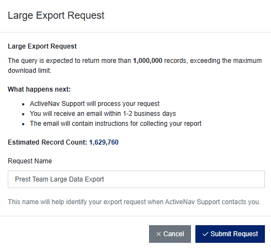 Large Manifest Export - Request form
