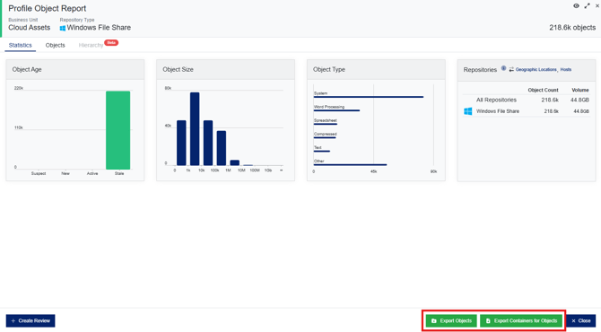 Profile Dashboard - Object Report Highlighted Buttons