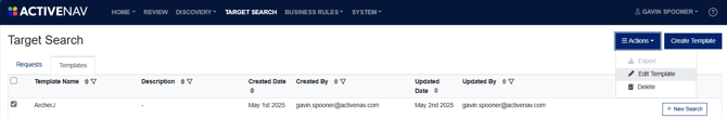 Target Search Templates - Edit Template Menu