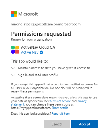 AzAD Sign On Permission Page - Organization